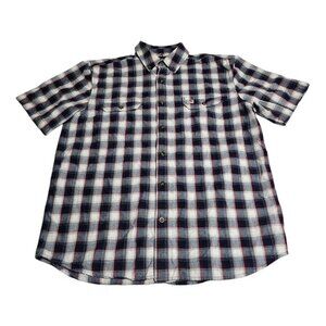 Carhartt Mens L Short Sleeve Plaid Relaxed Fit‎ Shirt Button Up Red Navy White